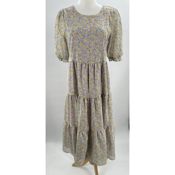 Code X Mode Maxi Peasant Dress Size Xs Tiered Chiffon Boho Mixed Floral Print - Picture 7 of 14